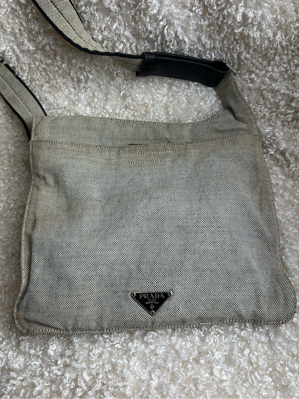 PRADA Vintage Triangle Logo Grey Cotton  Mini Messenger Bag Sidebag